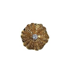 Vintage  Signed Lieba Gold Tone Filigree Flower Rhinestone Center Scarf Clip